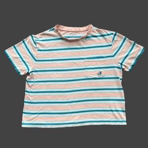 Roxy Billabong Pink,White and Teal Striped Cropped Shirt